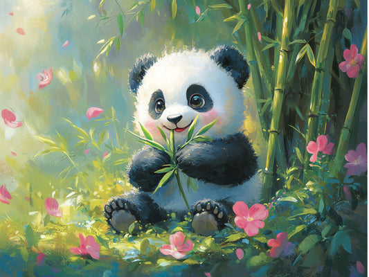 Panda v kvetoucí zahradě