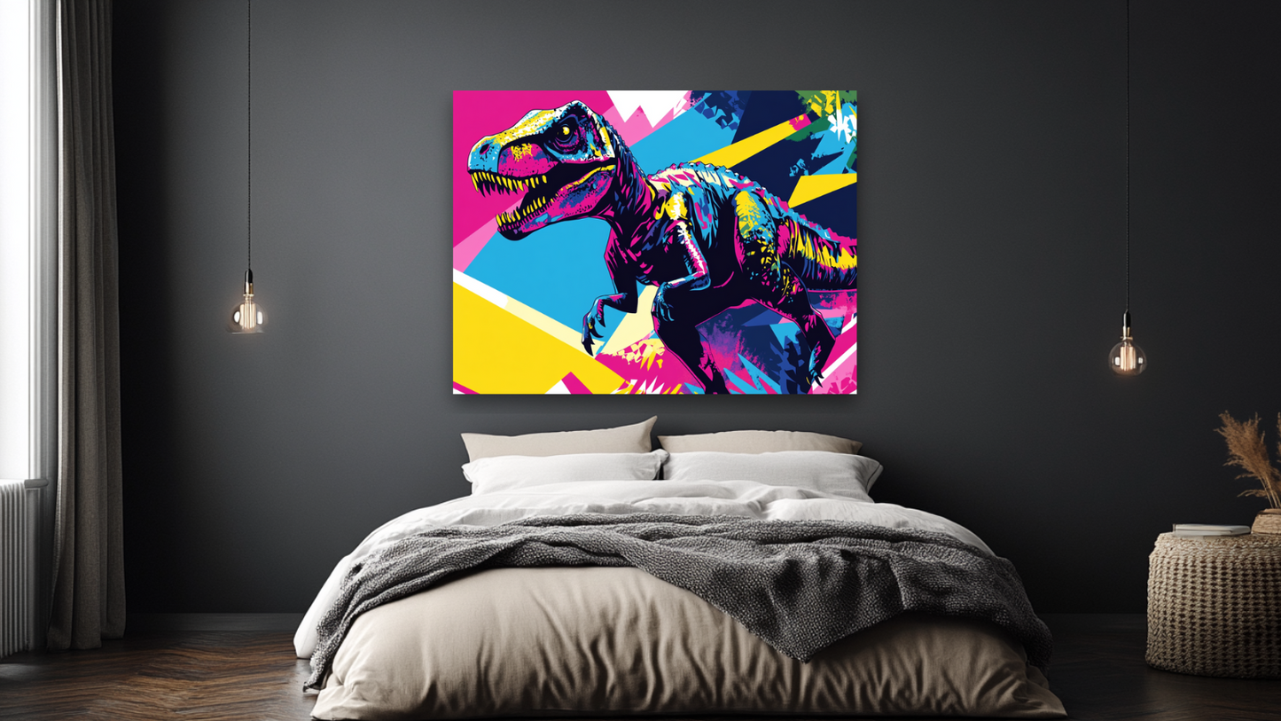 Velociraptor v pop-art stylu