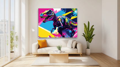 Velociraptor v pop-art stylu