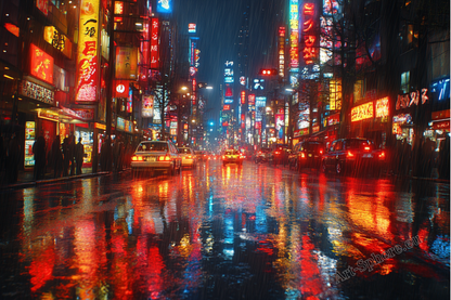 Noční Tokyo v dešti